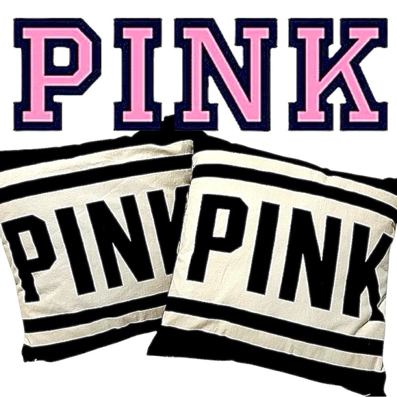 Pink Logo Victorias Secret 2  Matching Throw Pillows Rare HTF - Picture 1 of 5